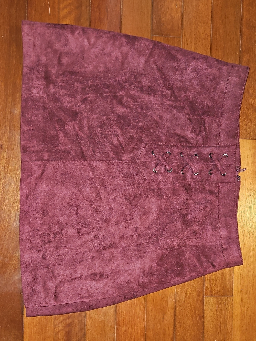 5FOR$30 BCBGeneration Wine Red Suede-Look Lace-Up Mini Skirt